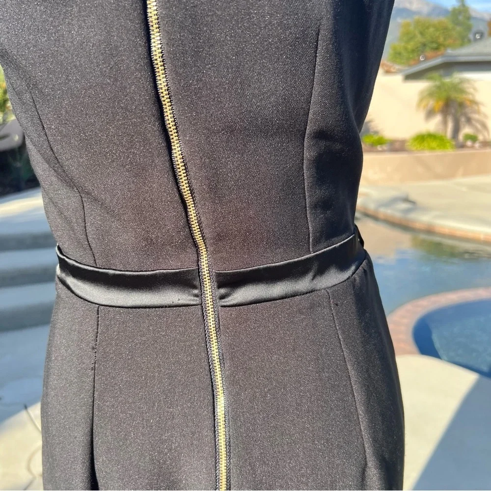 XOXO Black Tuxedo Jumpsuit Satin Lapel Sleeveless Evening Chic - Picture 14 of 17